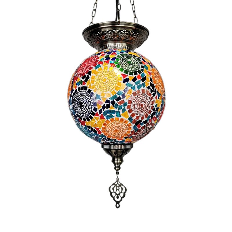 Globe Restaurant Pendant Light Kit Traditional Hand Rolled Art Glass 1 Head White/Red/Yellow Suspension Light
