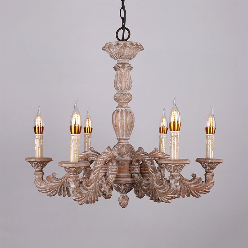 6 têtes salon suspension du lustre suspendu traditionnel pendentif de plafond marron avec teinte en bois branche