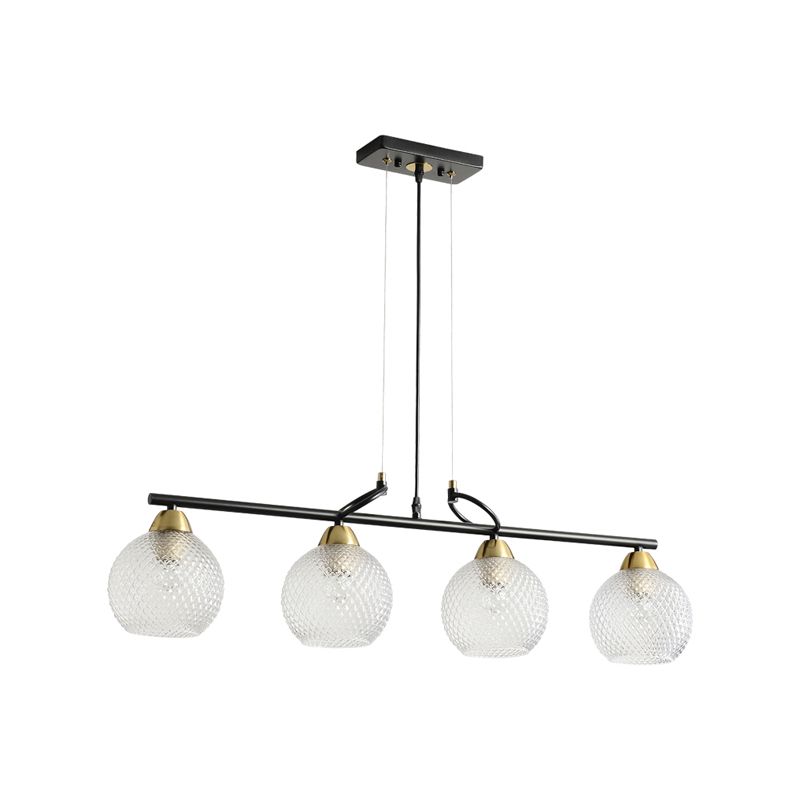 Contemporary Global Hanging Chandelier Clear/Prismatic Glass 3/4 Bulbs Dining Hall Pendant Light Kit in Black