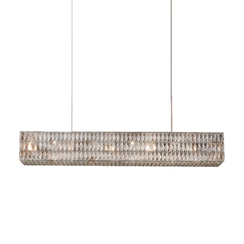 Wrought Iron LED Island Pendant Light in Modern Luxury Style Crystal Rectangular Ceiling Light for Dining Room