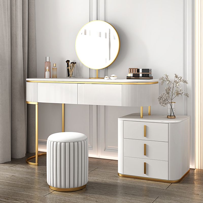 5 Drawers Vanity Set with Padded Stool 29.52" High Dresser in White