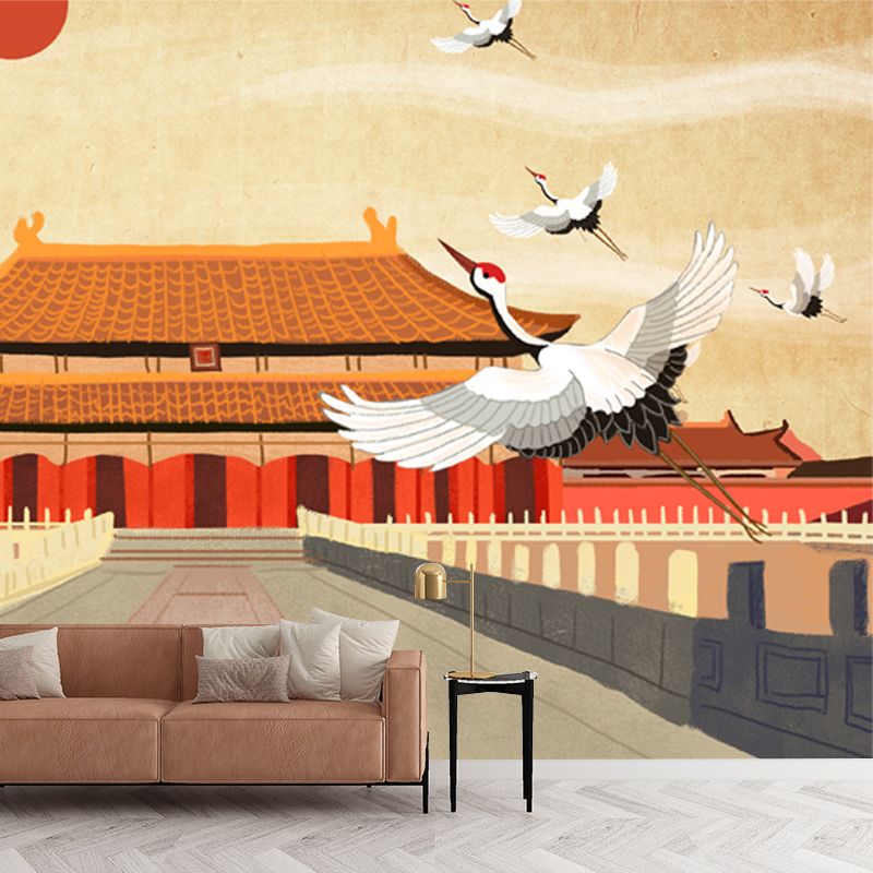 Beige Pathway to Palace Mural Water-Proof Chinese Style Living Room Wall Decoration