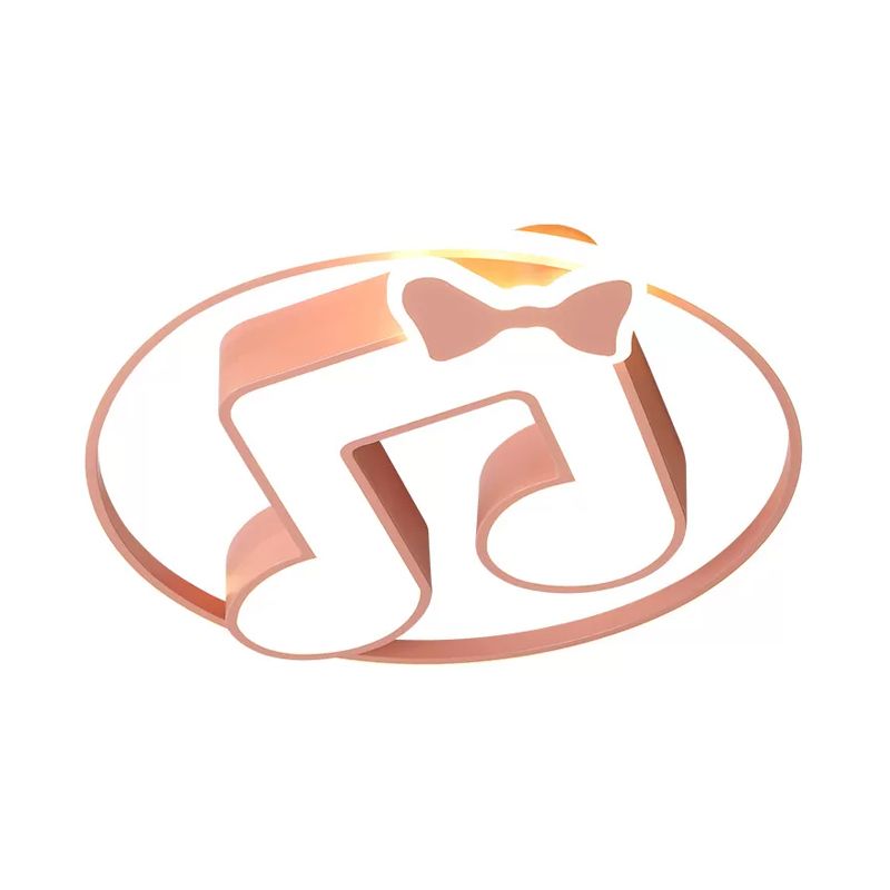 Musical Note Acrylic Ceiling Fixture Cartoon Pink/Light Blue LED Flush Mount Light with Ring in Warm/White Light