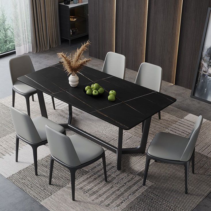 Sintered Stone Dining Table Industrial Dining Room Table with Trestle Base