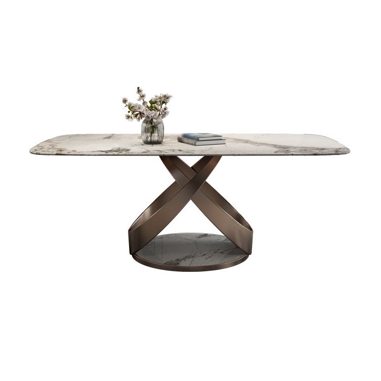 Modern Style Traditional Height Dining Set with Fixed Rectangle Shape Table and Gold Trestle Base