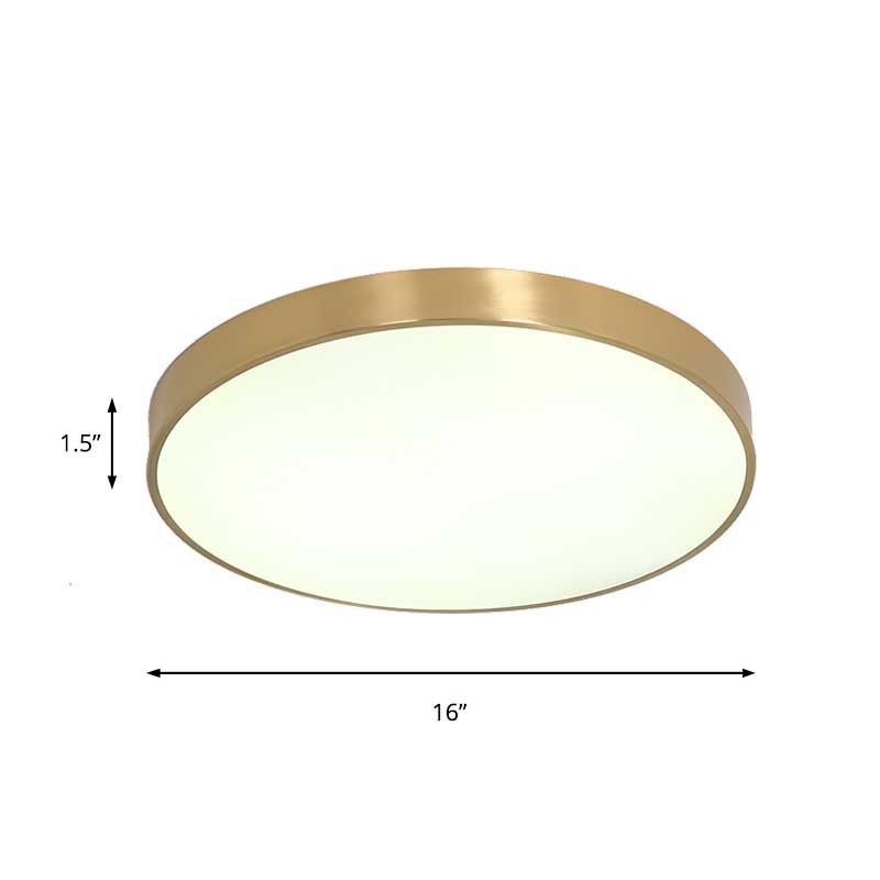 12"/16"/19.5" Dia Ultra Thin Drum Ceiling Flush Modern Brass LED Bedroom Flush Mount Light with Acrylic Diffuser in Warm/White