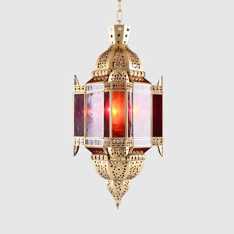1 lámpara colgante de luz Arab Lantern Metal Techo de colgar en latón con diseño hueco