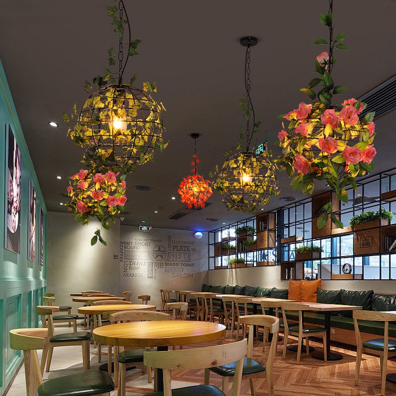 1-Licht Globe Metal Cage Pflanze Dekorative hängende leichte Einfachheitstil Moderne Anhängerlampe