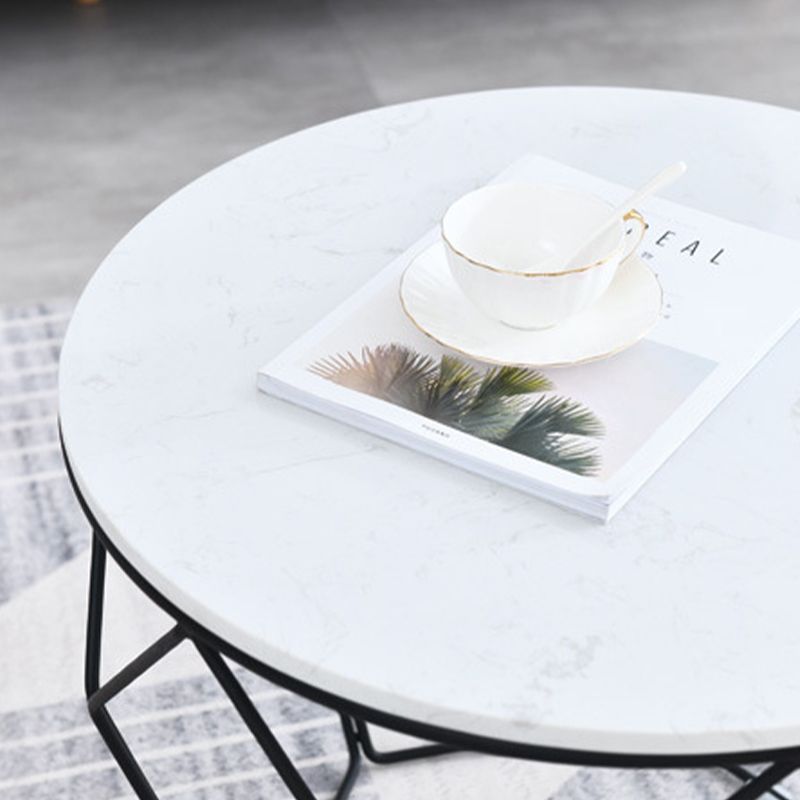 White Marble Frame 1 Coffee Table Modern Round Table for Living Room