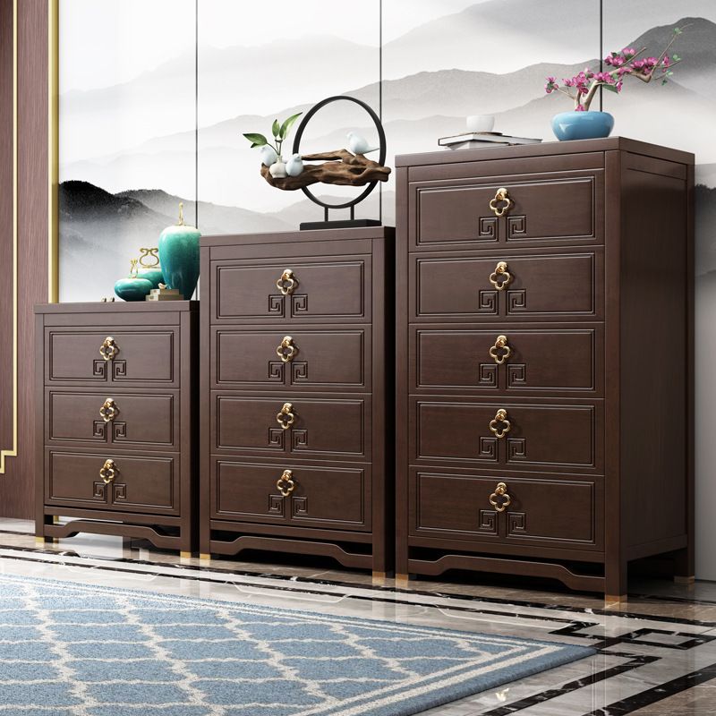 Glam Wooden Storage Chest Vertical Chest in Brown with Drawers