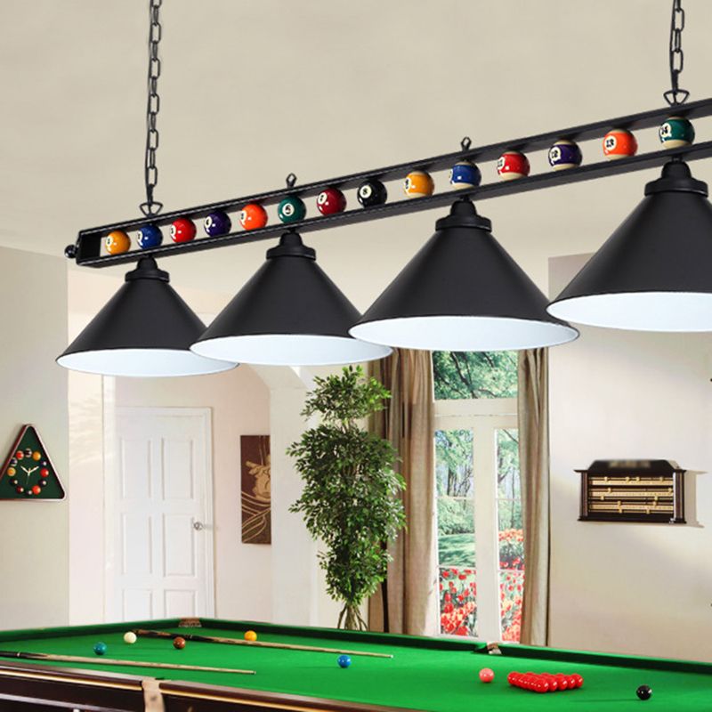 Iron Linear Island Ceiling Light Industrial Country Club Billiard Chandelier with Cone Shade