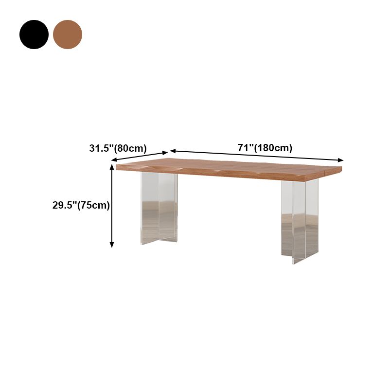 Luxury Wood Table for Restaurant Rectangle Dining Table with Acrylic Double Pedestal Base