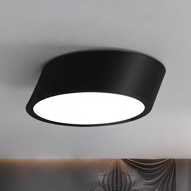 Inclined Elliptical Metal Flush Mount Modernist Led Bedroom Flush Mount Light in White/Black, 10"/16"/19.5" Wide