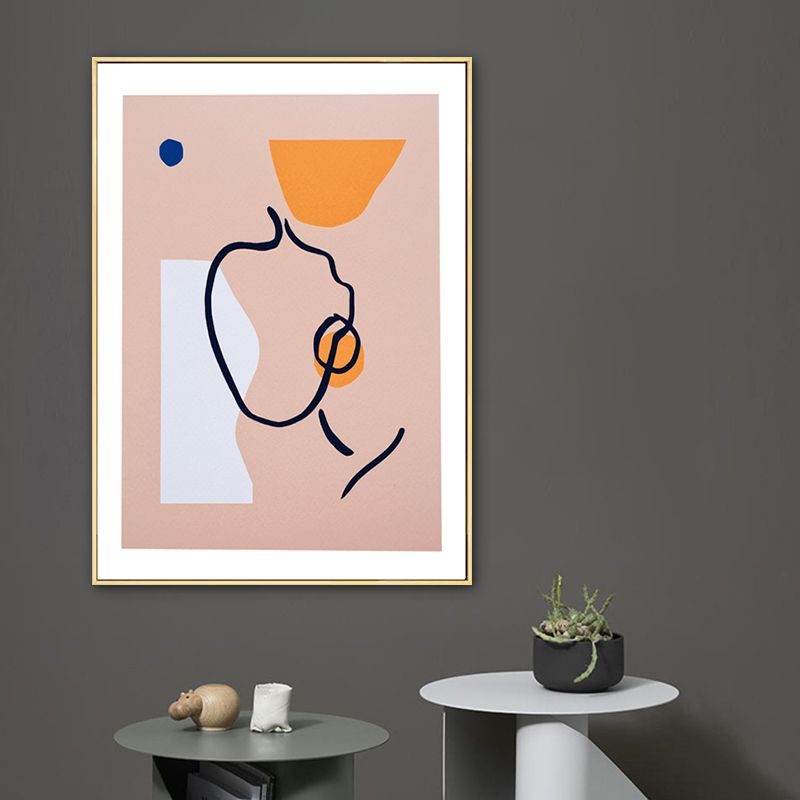 Sanfter Farb-Gesichtskontur-Leinwanddruck, abstrakte Zeichnung, nordisches Wohnzimmer, Wandkunst-Dekor