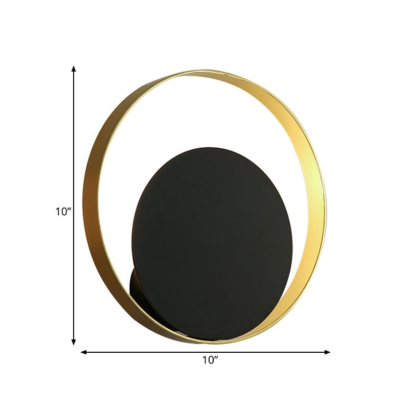 Metallic Round Sconce Light Fixture Modernist 1-Head LED Wall Lamp in Black and Gold for Corner