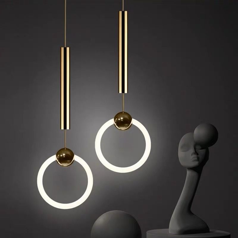 Circle Pendant Lighting Minimalist Metal LED Bedroom Down Lighting Pendant in White