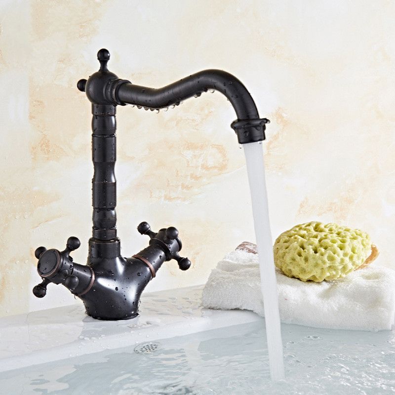 Industrial Wide Spread Bathroom Faucet Cross Handles Lavatory Faucet