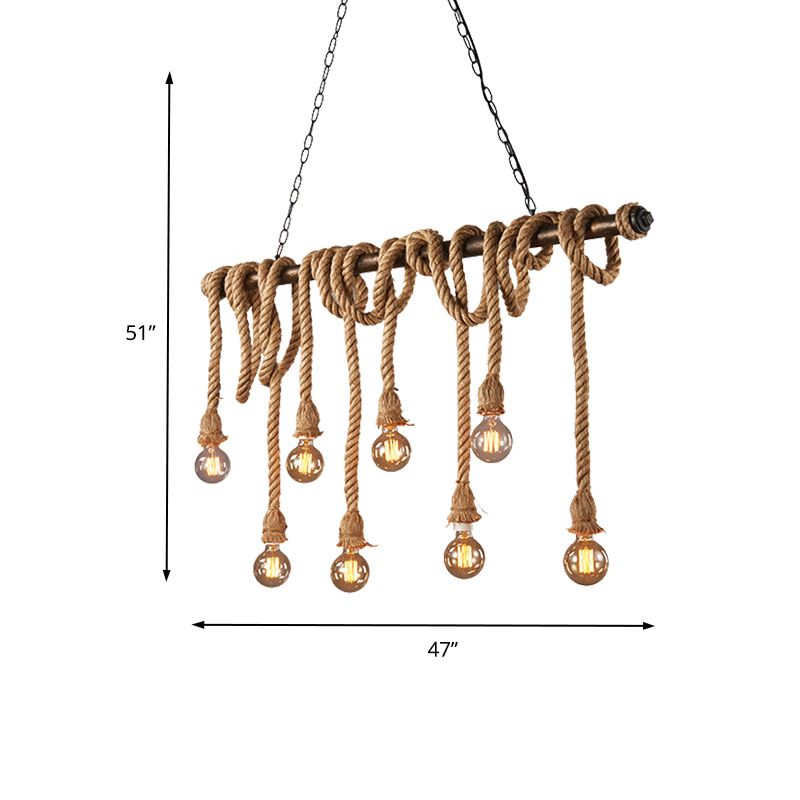 Verstelbaar touw blootgesteld eilandlicht retro industrieel 5/6-licht restaurant eiland plafondlicht in beige/lichtgeel