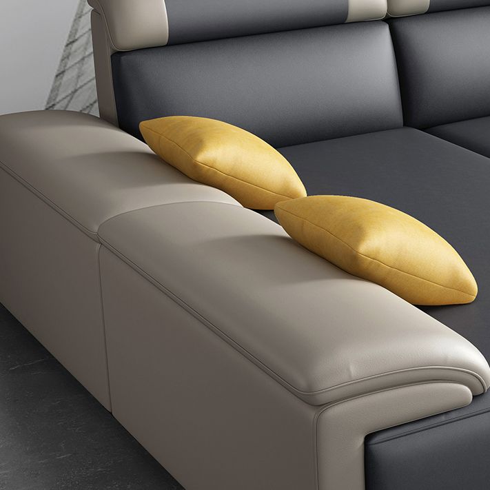 Contemporary Grey Sectional Sofa with Pillow Top Arm in Faux Leather