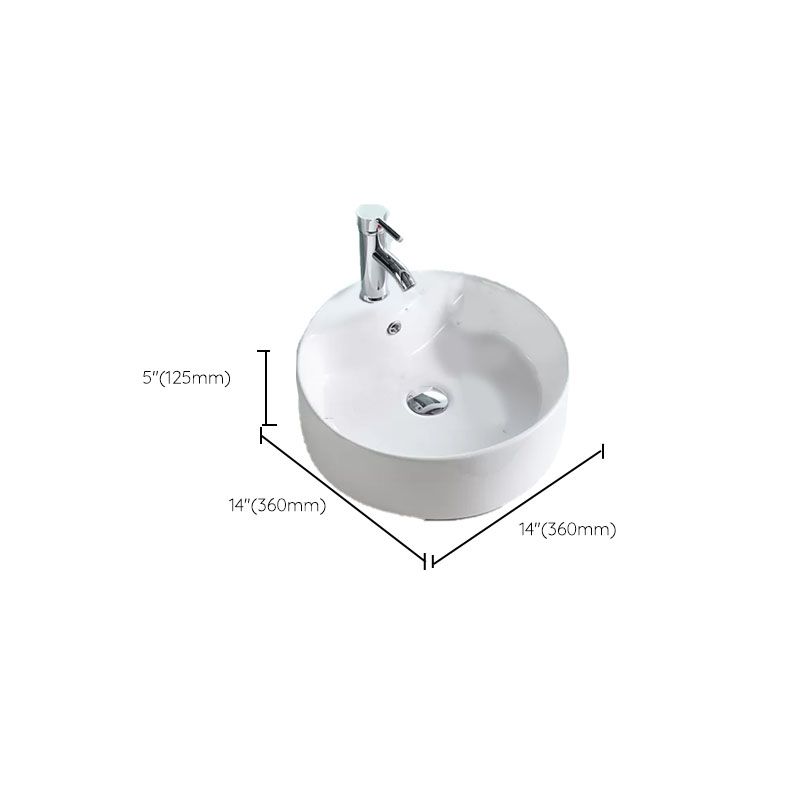 Bathroom Sink White Ceramic Faucet Single Handle Round Shape Sink