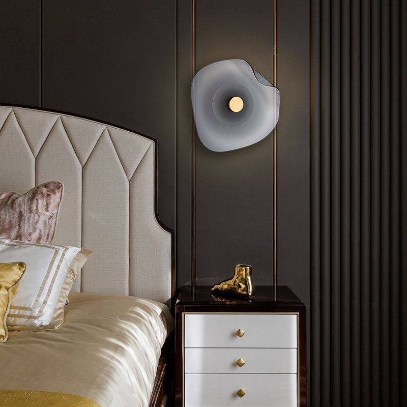 Round Glass Wall Sconce Modern LED Wall Lighting Fixture in Grey / Amber Finish