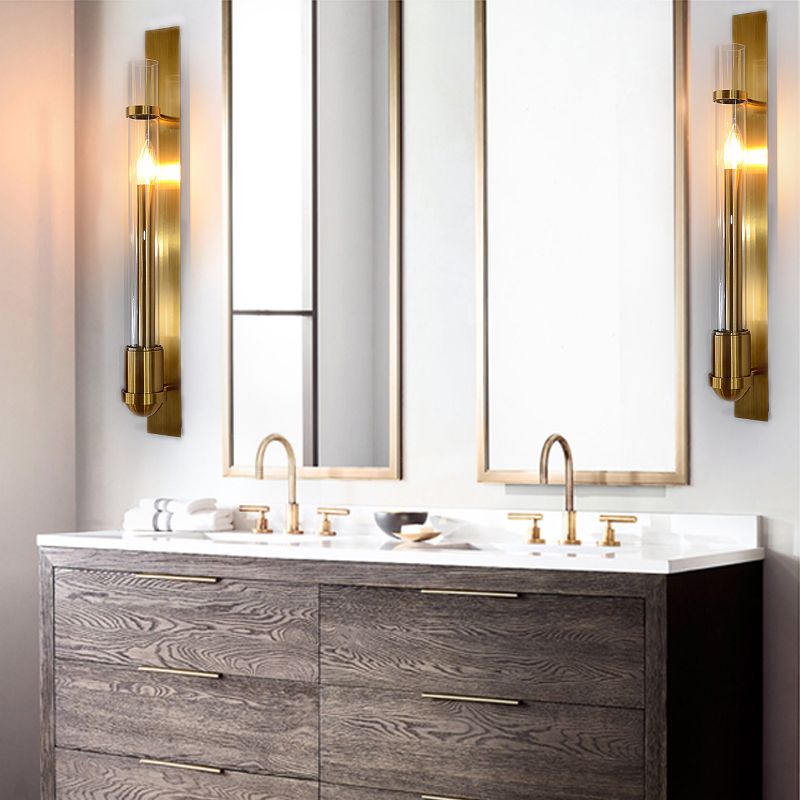 Contemporary 1 Bulb Wall Lighting Gold Tube Sconce Light Fixture with Clear Glass Shade