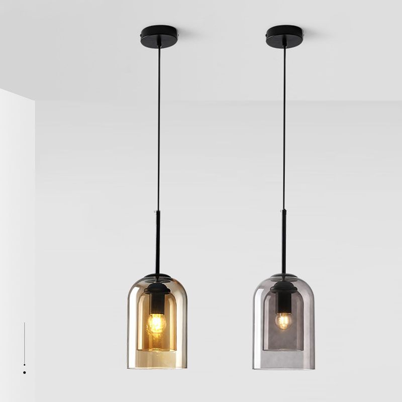 Double Glass Single Pendant Light in Modern Creative Style Wrought Iron Hanging Lamp for Dining Room