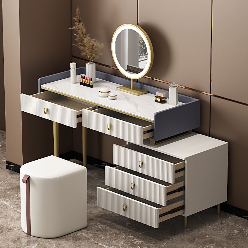 5 Drawers Stone Makeup Table Desk Vanity for Women, 17.12" D x 30.31" H, White/Blue