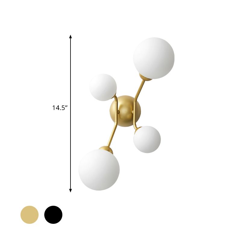 Modernism 4-Light Sconce Lighting with Cream Glass Shade Black/Gold Finish Orb Wall Mounted Lamp Fixture