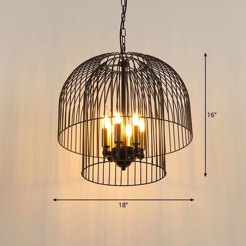 Black 6 Lights Chandelier Light Fixture Traditional Metal Wire Cage Pendant Lamp for Living Room