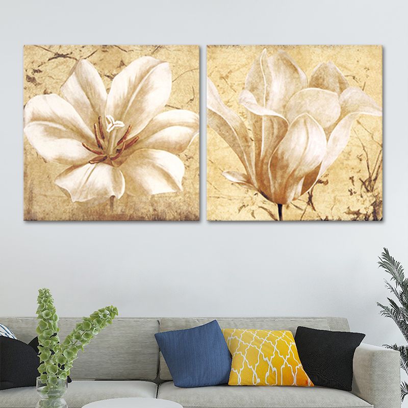 Yellow Flower Painting Canvas Print Still Life Modern Wall Art Set for Sitting Room