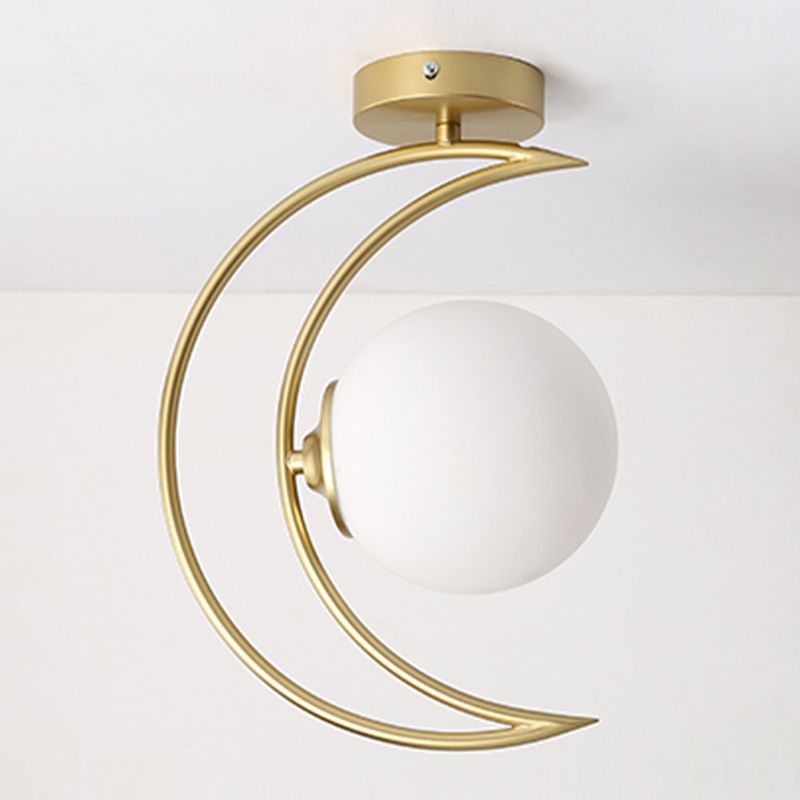 Moon Shape Aisle Ceiling Light Fixture Glass Nordic Semi Flush Light Fixture