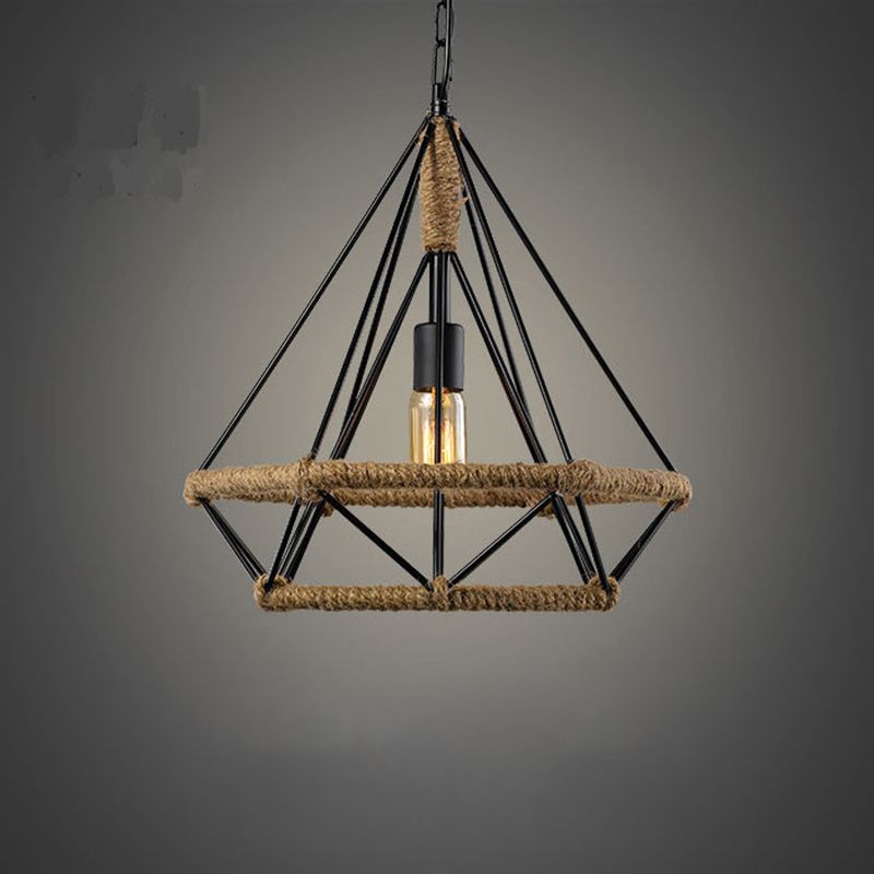 Luce a sospensione a gabbia geometrica a 1 luce Luce a sospensione in metallo in stile vintage per sala da pranzo