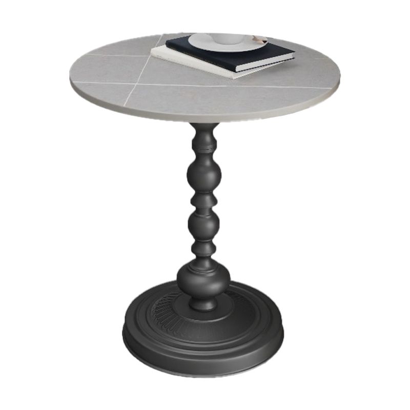 Modern Pedestal Corner Table Round Slate Side End Table for Living Room