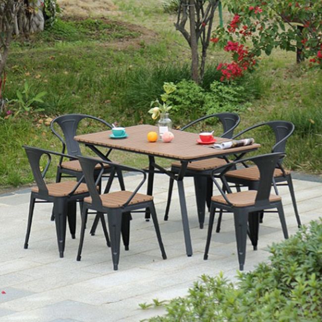 Industrial Wood Patio Dining Table 3/5/7 Pieces Geometric Dining Set