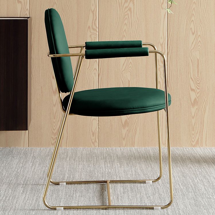 Glam Upholstered Dining Side Chair Gold Legs Kitchen Arm Chair
