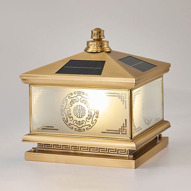 Rectangle Shape Metal Solar Pillar Lamp Modern 1-Light Outdoor Waterproof Light