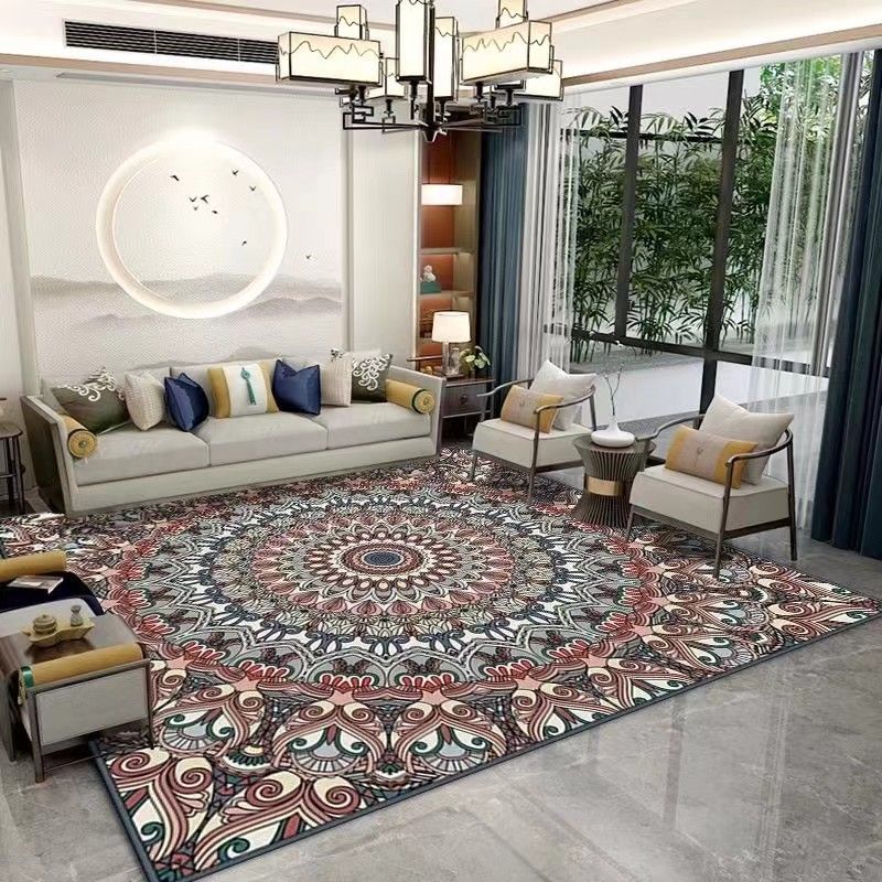 Multicolor Area Rug Polyester Carpet Antique Anti-Slip Backing Rug for Living Room