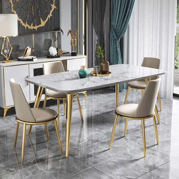 Fixed Sintered Stone Dining Room Set with Metallic 4 Legs Table Dining Room Furniture for Home Use