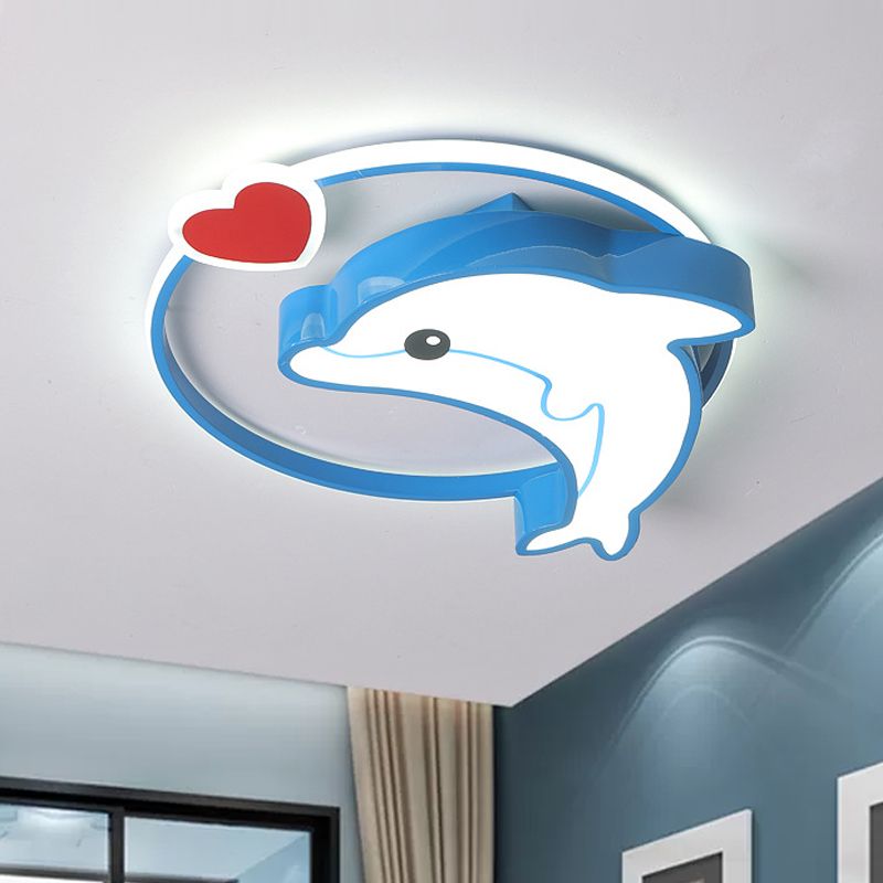 Blue Dolphin Flush Light Fixture Cartoon LED Acrylic Ceiling Flush Mount in Warm/White Light for Nursery