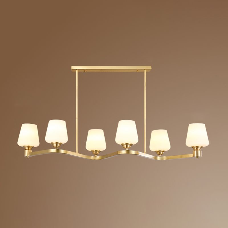Golden Island Lamp Copper Island Hanging Lamp with Glass Shade for Dining Room