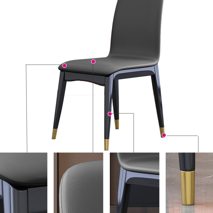 Industrial Rubberwood Solid Back Chair Matte Finish Upholstered Dining Chair with Black Legs