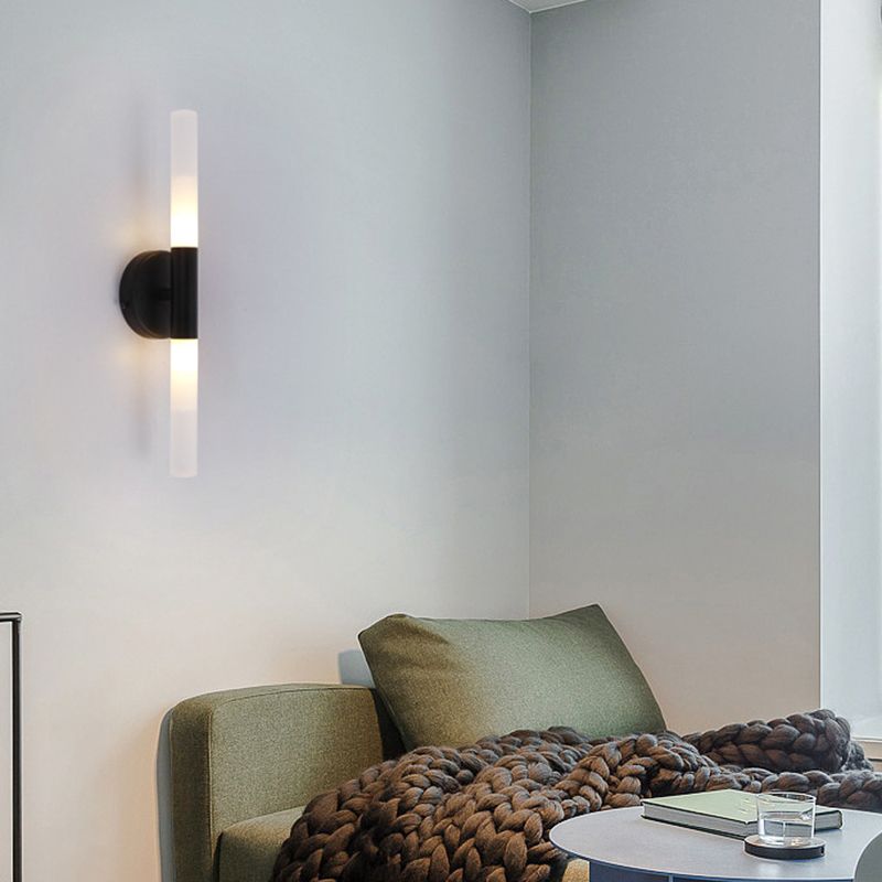 Cylinder Shape Vanity Lamp Modern Style Glass 2 Lights Bath Light in Black/Gold