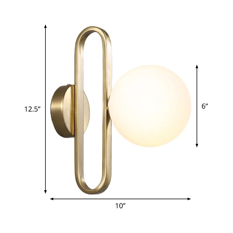 Cream Matte Glass Orb Wall Light Minimalist 1 Bulb Sconce Lighting with Gold Oval Arm