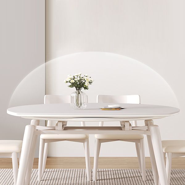 Contemporary Round Extendable Stone Dining Table with Wooden Legs