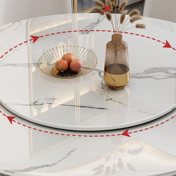 Stone Round Dining Table Contemporary Style Dining Site Table with Turntable