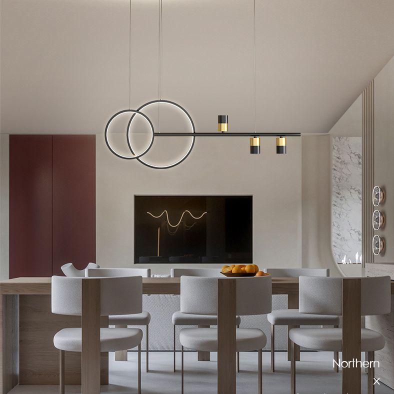 Black and Gold LED Island Pendant Light in Modern Creative Style Wrought Iron Linear Hanging Light with Acrylic Shade