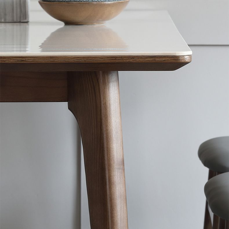 Sintered Stone Top Rectangle Table in White Kitchen Table with Wooden 4 Legs