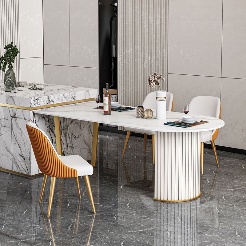 Luxury Sintered Stone Kitchen Table Free Form Double Base Table