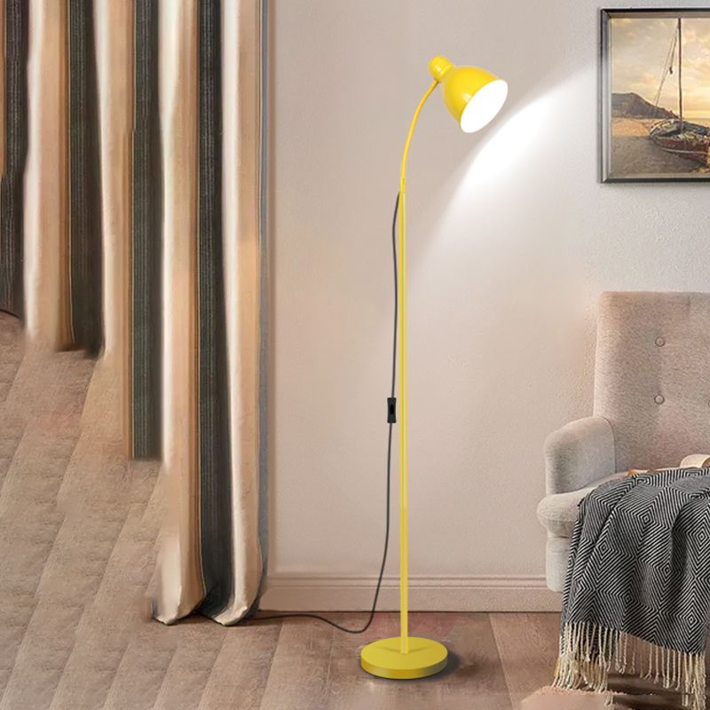 Yellow Bell Shade Floor Lighting Macaron 1 Head Metal Standing Floor Light for Living Room